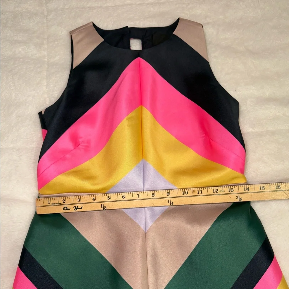 Colorblock Chevron A-Line Dress in Pink, Yellow & Green - Picture 5 of 7